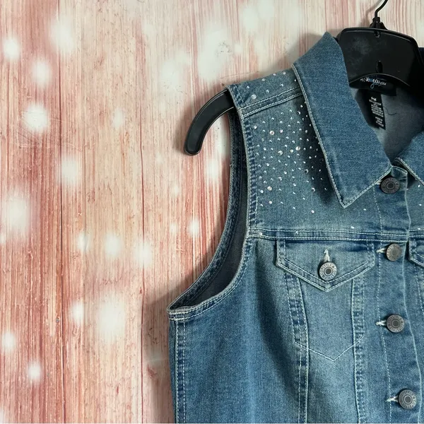 Style & Co Petite Western Festival Rhinestone Jewel Studded Denim Vest Size MP - Image 5