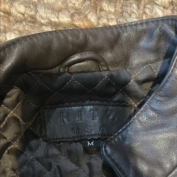 Ritz USA Vintage Brown Leather Moto Jacket Size Medium - Image 7