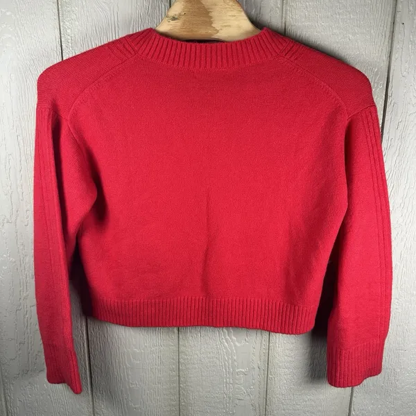 J.Crew V-neck Sweater Womens Medium Red Relaxed Alpaca Wool Blend CE717 - Image 4