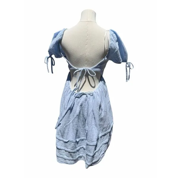 Hello Molly Sky Blue Mini Dress Size 4 Puff Sleeve Open Back Cottagecore - Image 4