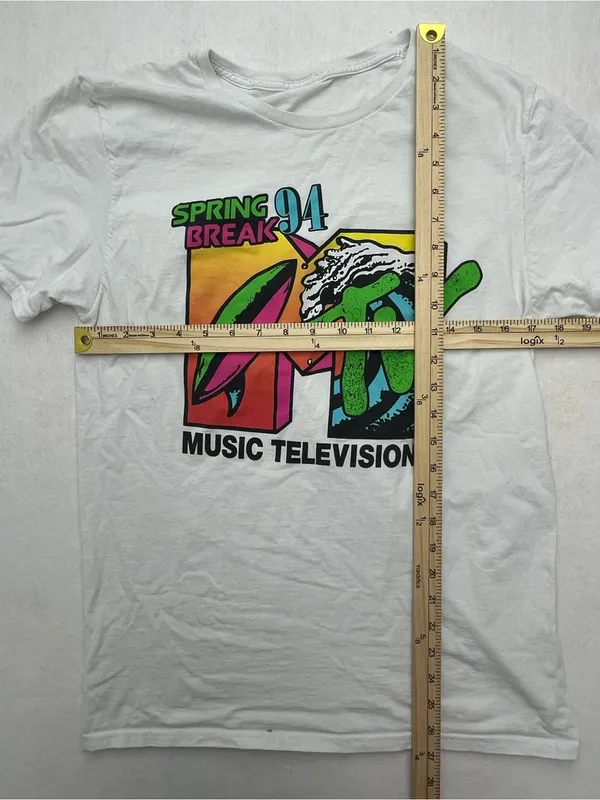 1994 MTV Spring Break White Graphic Adult Vintage T-Shirt Small - Image 7