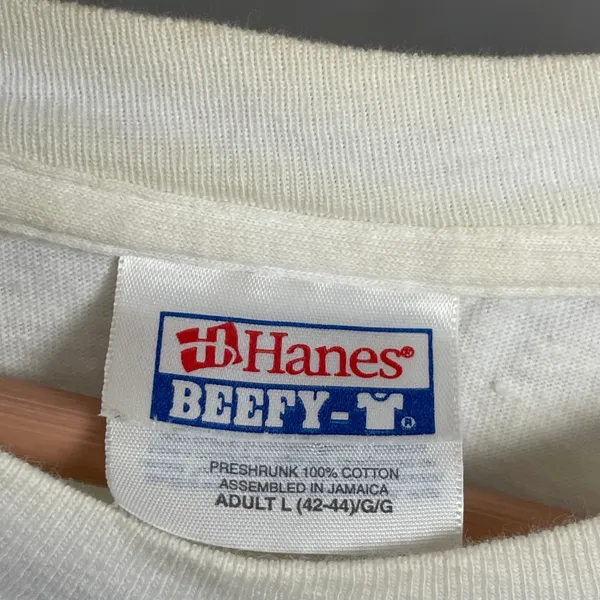 Hanes Vintage 90s‎ Rosie the Riveter T-Shirt Size Large White FLAWS Retro 1995 Graphic - Image 13