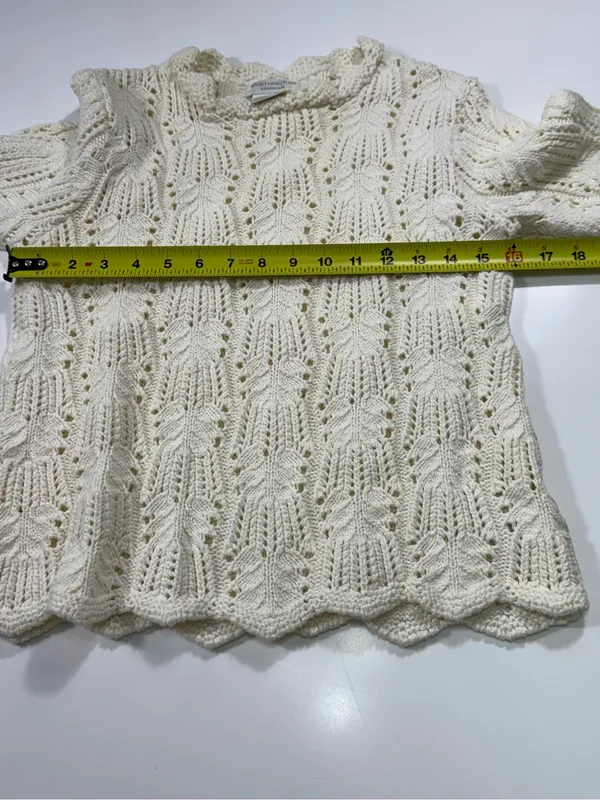 Worthington 100% Cotton Cream Scalloped-Hem Openwork Crewneck Sweater - Image 4