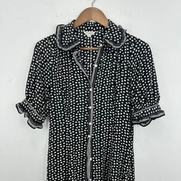 Max Studio London Women's XS Black White Polka Dot Midi‎ Dress Ruffle Trim NWT - Image 3