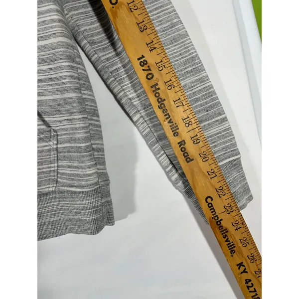 Carhartt Women Striped Quarter Zip‎ Hooded Sweatshirt Relaxed Fit Cozy Gray Sz S - Image 4