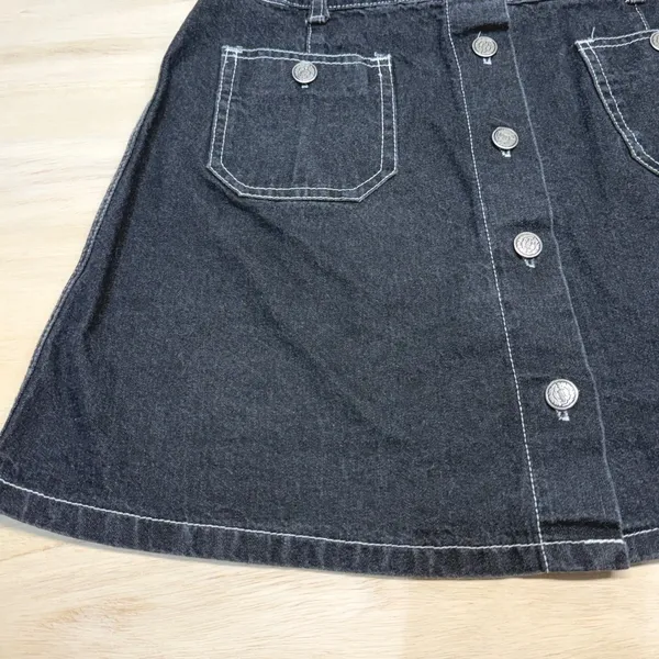 Vintage Y2K MGR Black Denim Mini Skirt Women 11 Button Front USA Contrast Stitch - Image 3