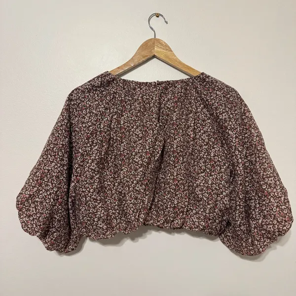 Abercrombie & Fitch Floral Puff Sleeve Blouse Size XS Brown - Image 4