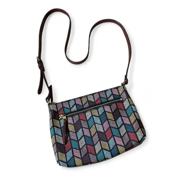 Fossil Multi Color Geometric Chevron Crossbody‎ Bag Burgundy Strap ZB7301 - Image 4