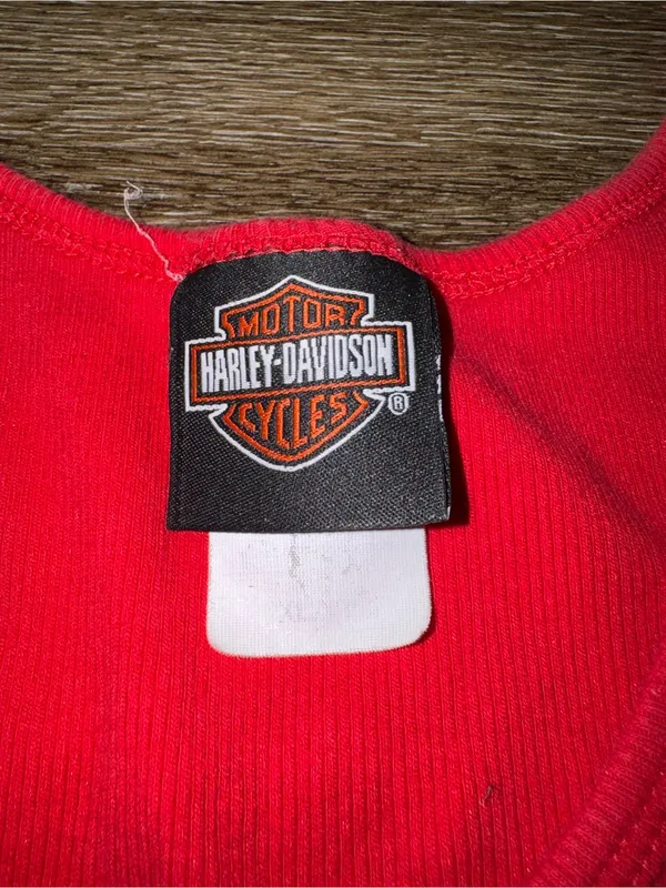 Harley Davidson Red Ribbed sleeveless tank top XL Y2K Rhinestone Heart Biker - Image 2