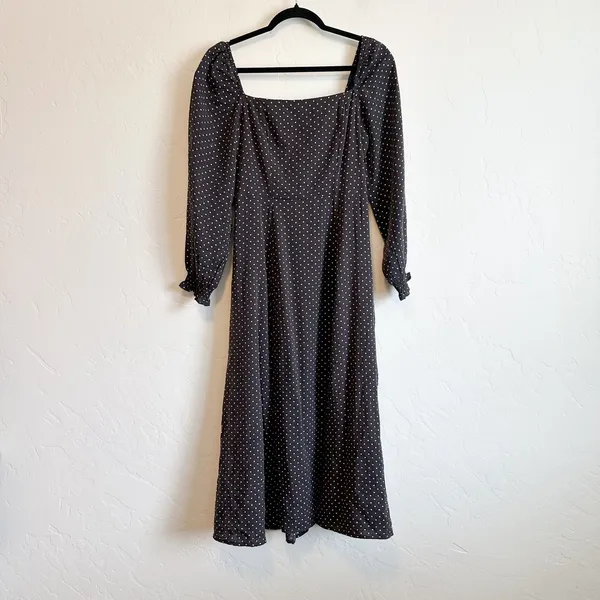 Petal & Pup | Ettie‎ Polka Dot Long Sleeve Midi Dress in Black - Image 4