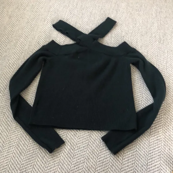 Lulu's Black Crisscross Cold-Shoulder Ribbed Sweater - Image 4