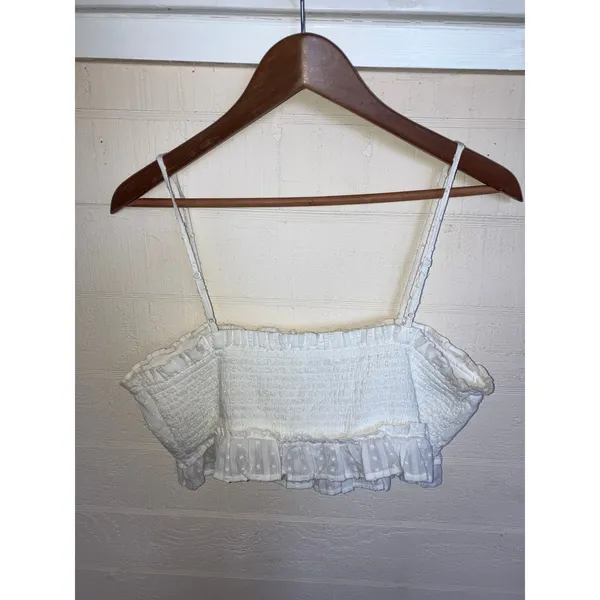 AMERICAN EAGLE Smocked Crop Top Size Large L White COQUETTE COTTAGE FEMININE - Image 5
