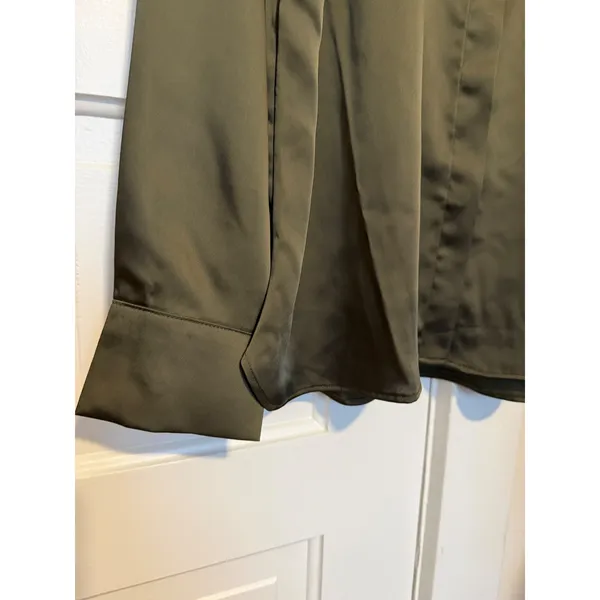 A New Day Olive Green Satin Long Sleeve Button Down Blouse Large L - Image 7