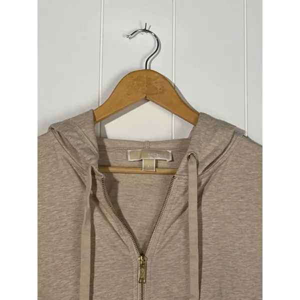 Michael Kors Hoodie Womens L Taupe Beige Full Zip Gold Logo Lightweight - Image 3