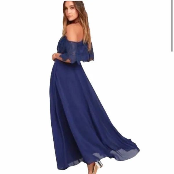 NWT Lulu’s Unmatched Beauty Navy Blue Lace Off-the-Shoulder Dress‎ sz XS - Image 2