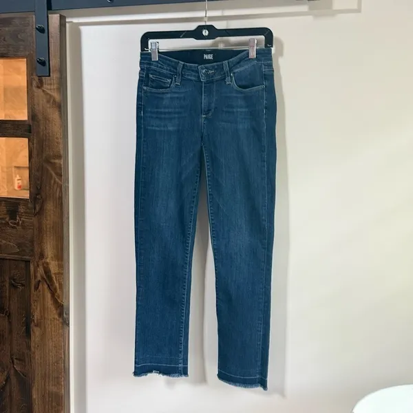 PAIGE Miki Straight Jeans In Merrick released Raw Hem Size 27 Dark Wash - Image 6