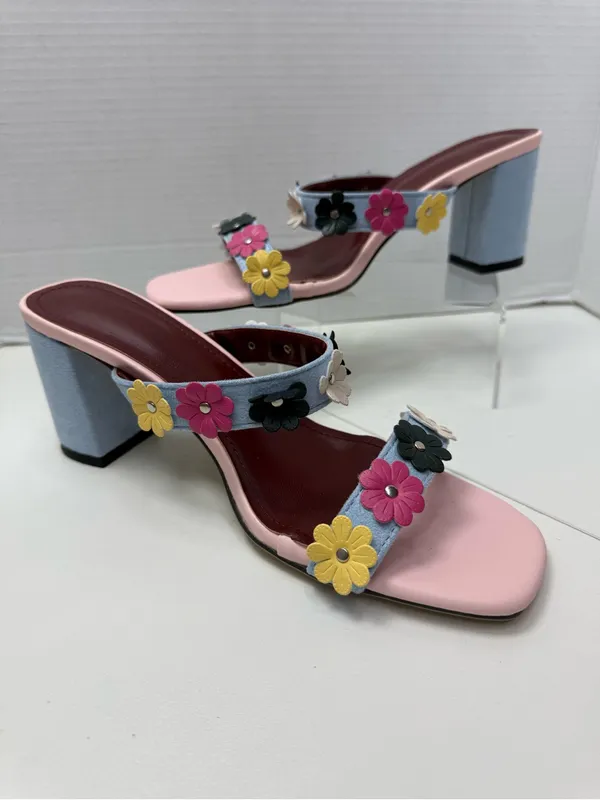 Womens Blue Floral Block Heel Sandals size 40- Unbranded - Image 2