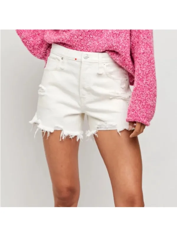 Free People We The Free Makai Jean Shorts Optic White Size 24 Distressed Denim - Image 2