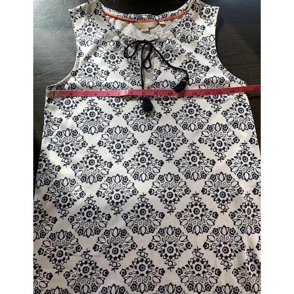 Boden Dress‎ US6R White Blue Floral V-Neck Tassel Sleeveless Ruffle Boho Peasant - Image 9