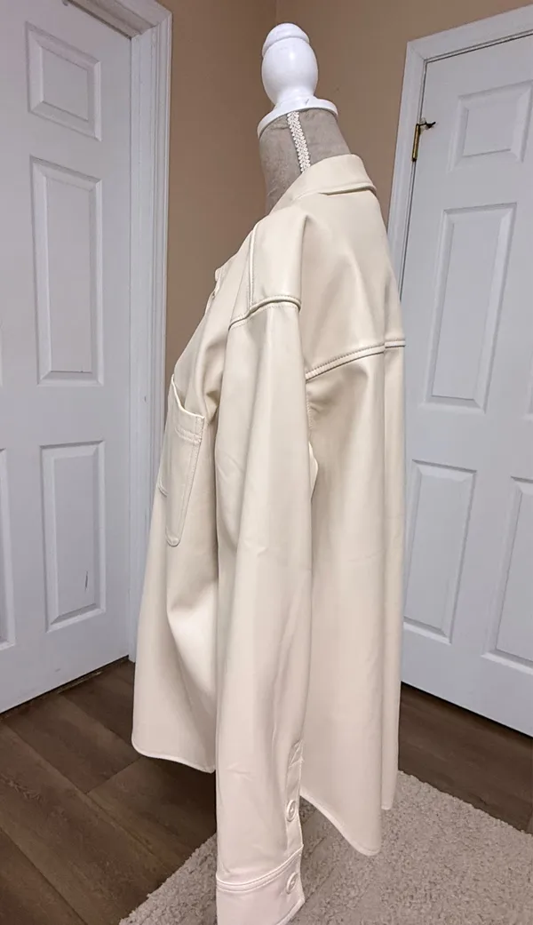 American Eagle oversized ivory color Faux Leather Shacket Size Large - Image 4