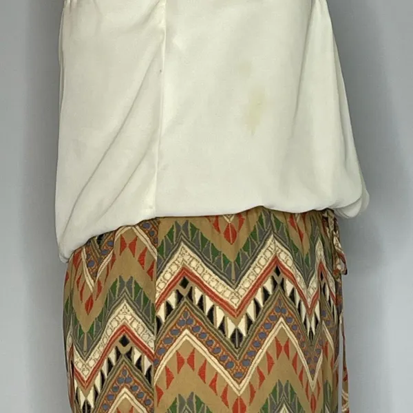 A'Gaci- Strapless Jumpsuit with Off White Top & Multicolor Patterned Pants - Image 5