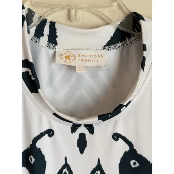 Sheridan French Callie Large Midi Dress Black White Peacock Print Resort Tribal - Image 5