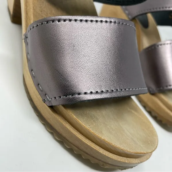 Sven Originals 2 Strap Buckle Wood Swedish Wooden Sandals Clogs Pewter 35 5 - Image 8