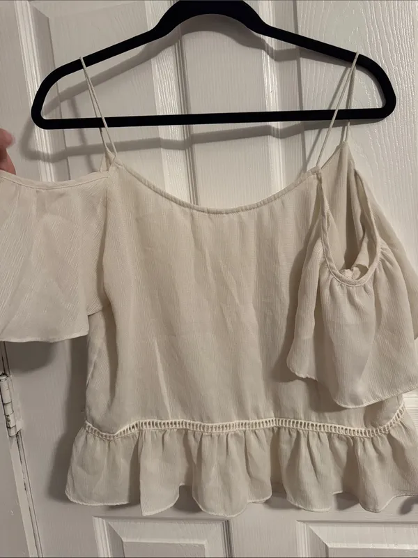 Off-Shoulder Cream Ruffle Women's Top - Image 4