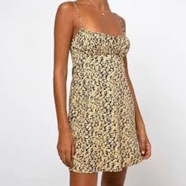 MOTEL Mala Mini Babydoll Slip Dress Ditsy Floral Milkmaid Size Small S Yellow - Image 2