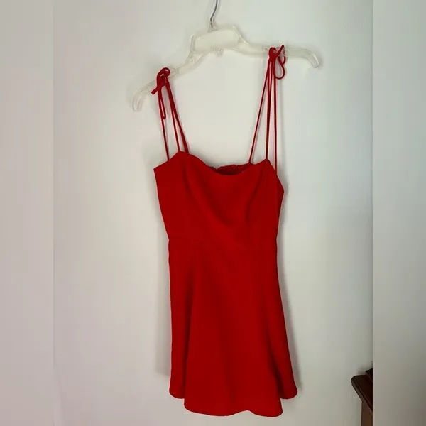 Polly Red Tie Shoulder Ruched Mini Dress Size 2 - Image 9