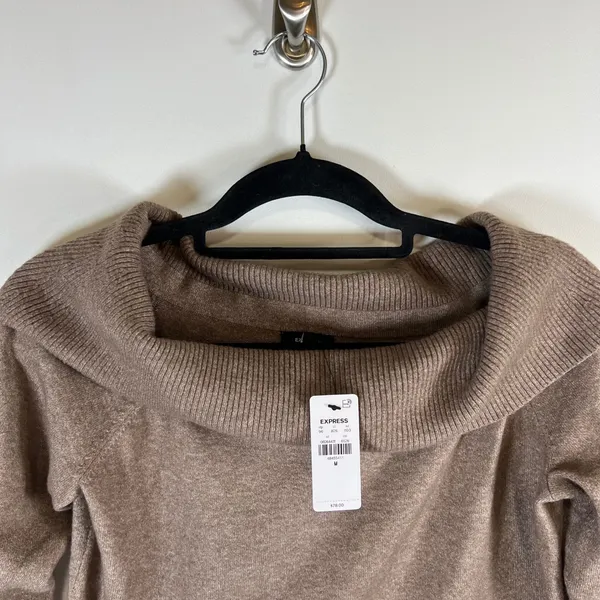 Express‎ Womens Cowl Neck Off Shoulder Sweater Brown Long Sleeve Knit Medium NEW - Image 2