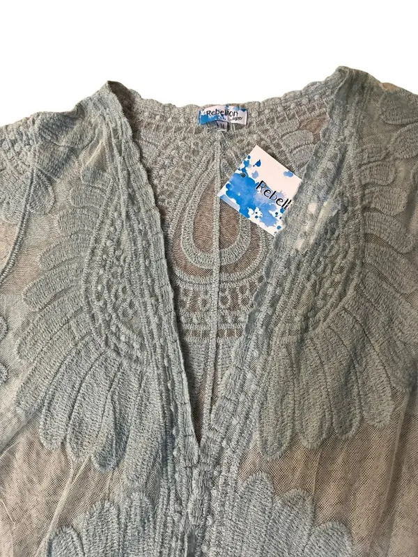 Rebellion Again Lace Duster Cardigan Womens Medium Light Teal New - Image 4