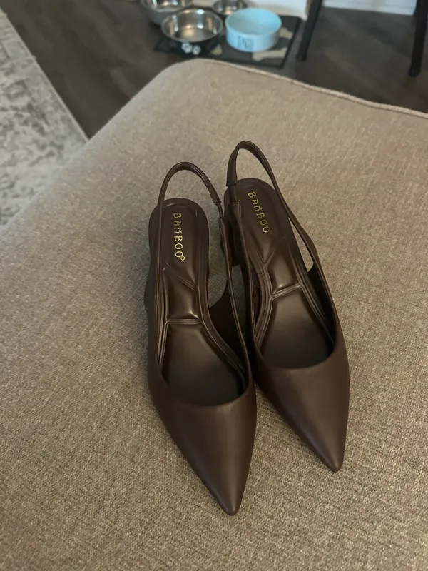 BAMBOO Dark Brown Pointed Toe Sling Back Heels - Image 4
