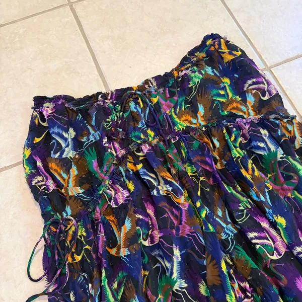 Anthropologie Tiered Balloon Pants Sheer Colorful Crane Drawstring Boho Small - Image 2