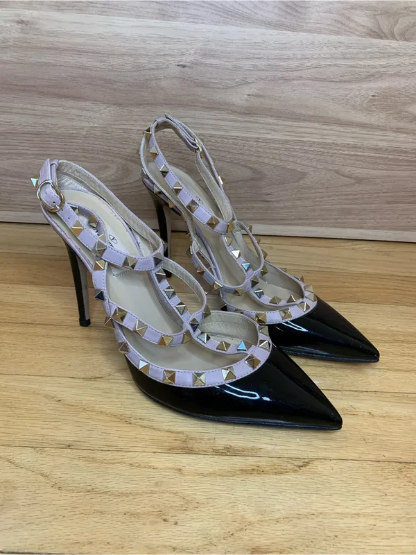 Valentino Garavani Rockstud 100 Two-Tone Patent Leather Pumps - Size 38 - Image 2