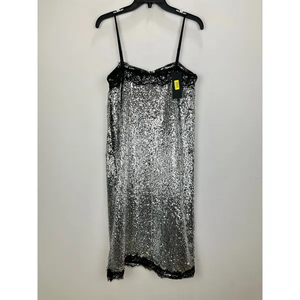 Gianni Bini Lilly Sisto Allegra Sequin Slip Midi Dress Silver Lace Trim US 6 NWT - Image 13