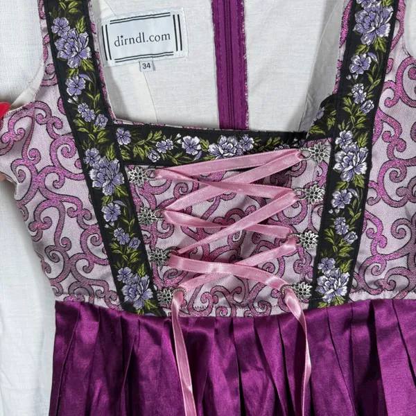 Vtg German Trachtenpoint dirndl Dress 34/XS Purple Lace Up Oktoberfest Cosplay - Image 4