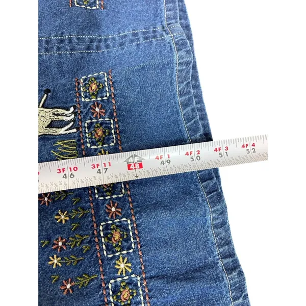 VTG 90s M.P.H. Blues Denim Jumper Dress L Embroidered Animals Safari Pockets NWT - Image 10