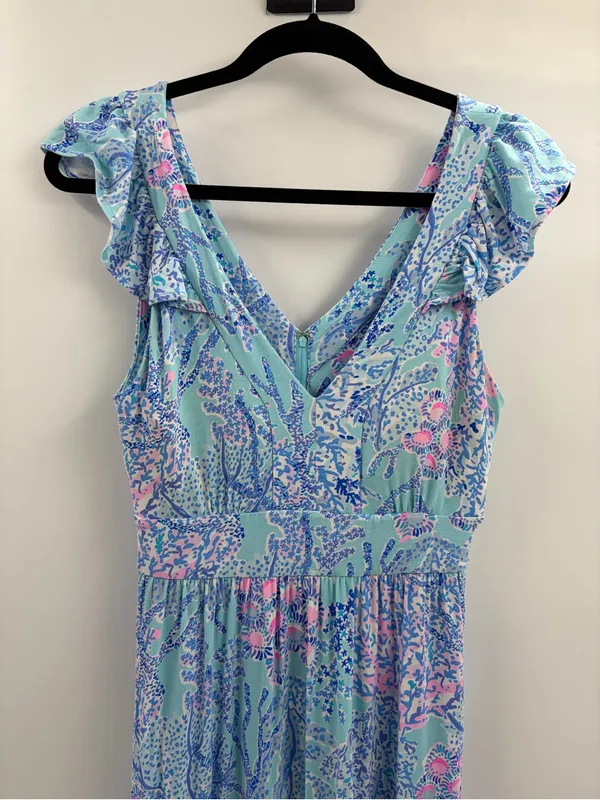 Lilly Pulitzer bohemian preppy ruffle vyra maxi blue long formal dress size 4 - Image 5