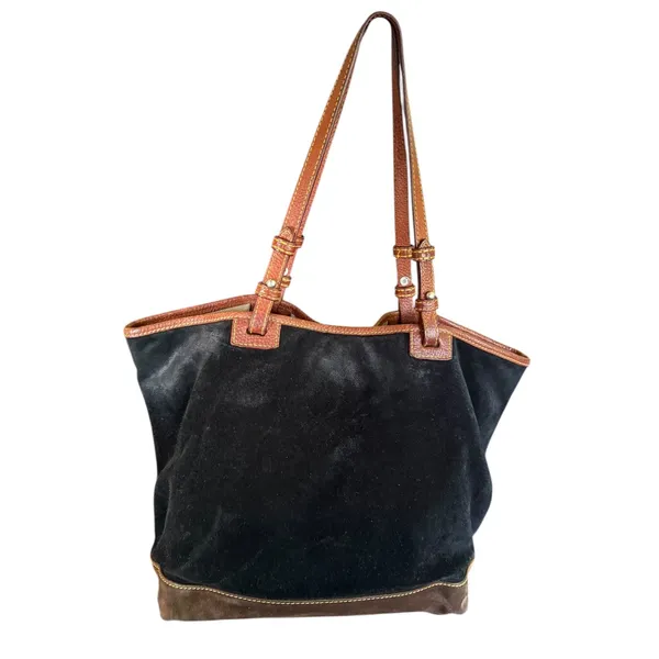 Dooney & Bourke Black Brown Suede Leather Tote Purse - Image 2
