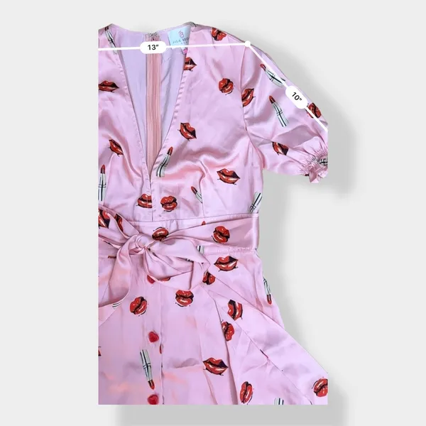 JB Julie Brown NWOT Pink Kisses and Lipstick‎ Satin Dress Size 2 - Image 5