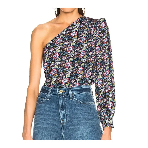 Frame One Shoulder Top Womens M Coastal Blue Multicolor Floral‎ Boho Chic ASO - Image 2