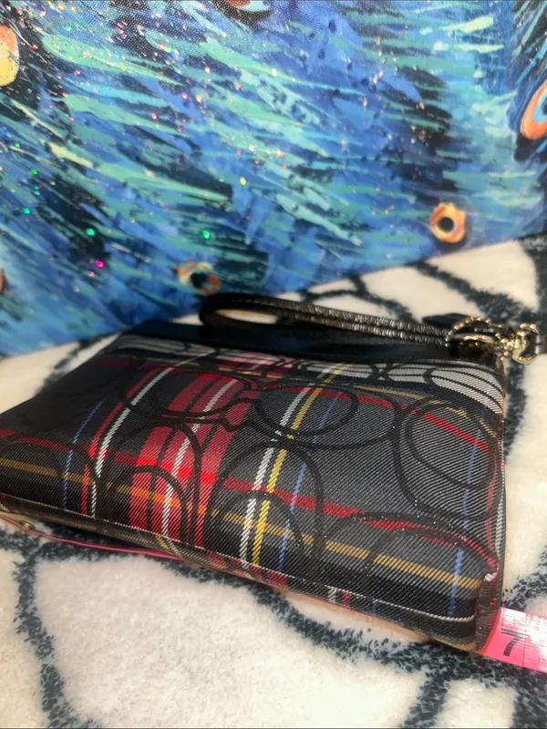 Coach Plaid Signature Wristlet in Red, Black and Tan - Image 5