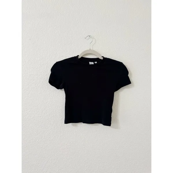 Aritzia TNA Ribbed Cropped Baby Tee Black Short Sleeve Fitted Top 2XS - Image 2