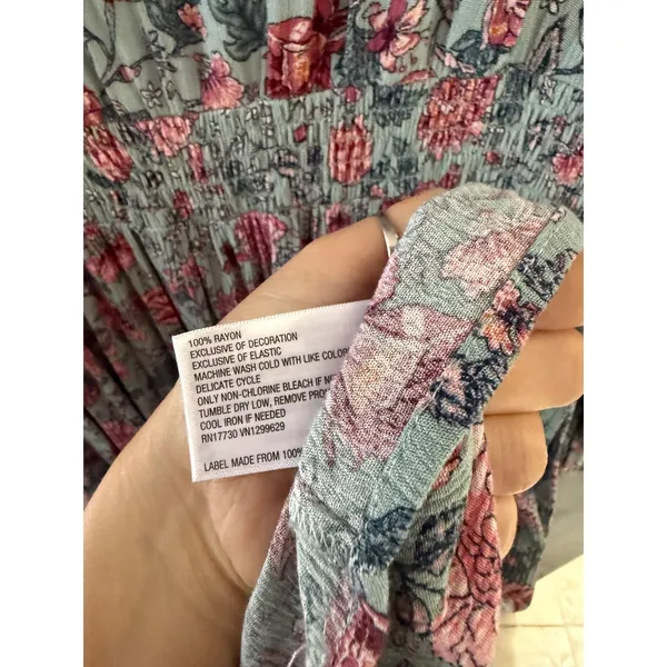 Knox Rose Blue Pink Floral Smocked‎ Waist Midi Dress with Pockets Large Boho - Image 5