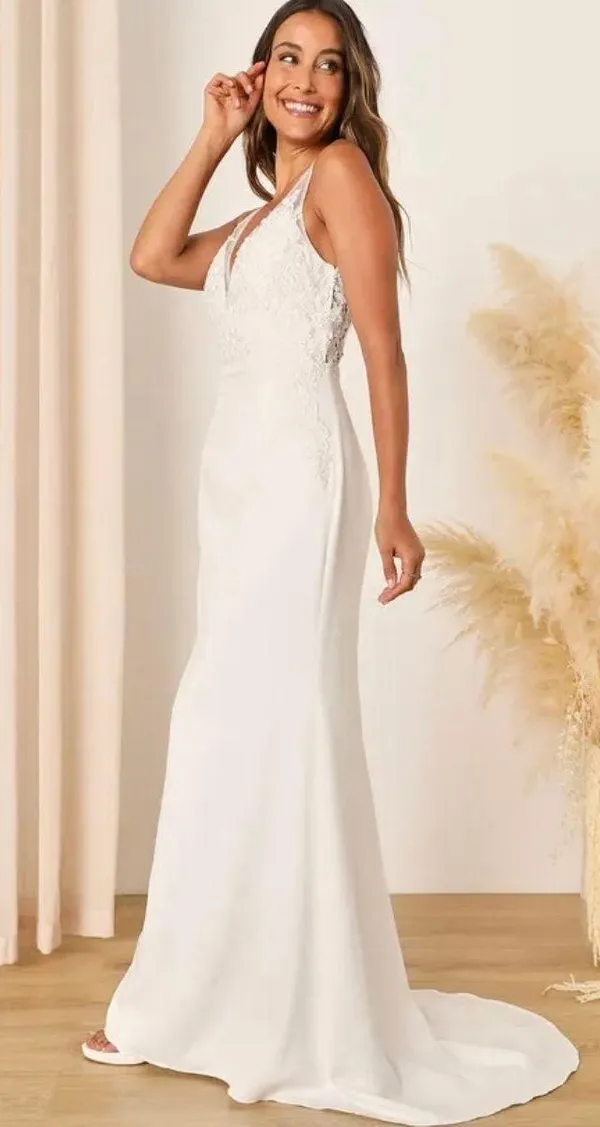 Lulus New Precious Promise White Satin Embroidered Lace Mermaid Maxi Dress - Image 4