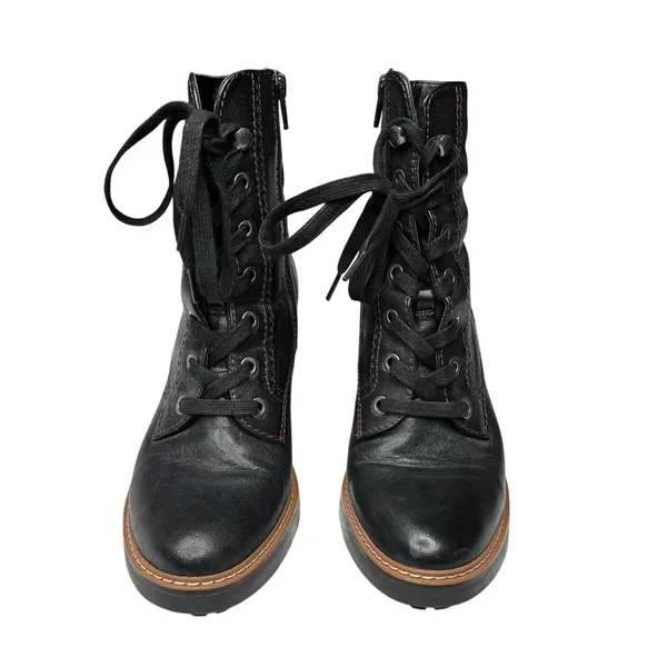 Naturalizer Callie Black Leather Lace Up Block Heel Boots 6.5 - Image 2