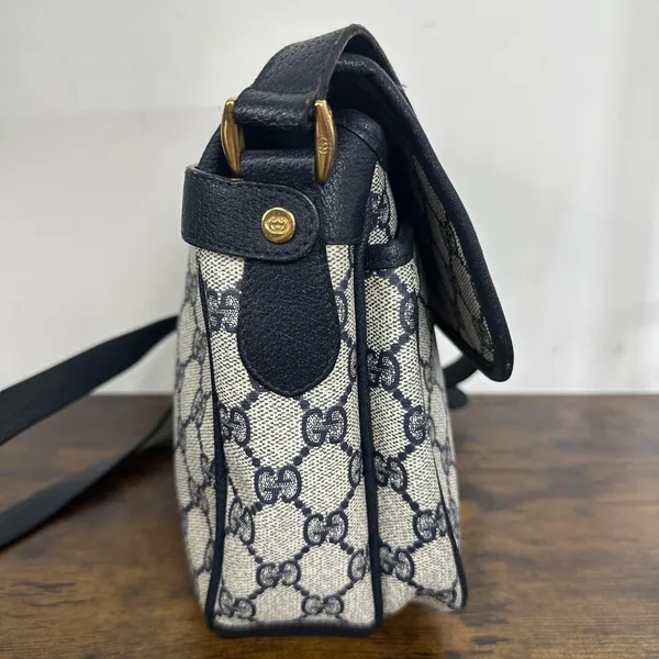 Gucci GG Monogram Vintage Crossbody Bag Medium Beige Blue Canvas Italy - Image 7