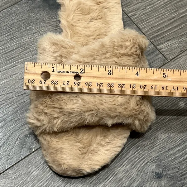 NEW Fitory Tan Faux Fur Women's Slippers Size 7 Open Toe, Fur Lined,Rubber Sole - Image 9