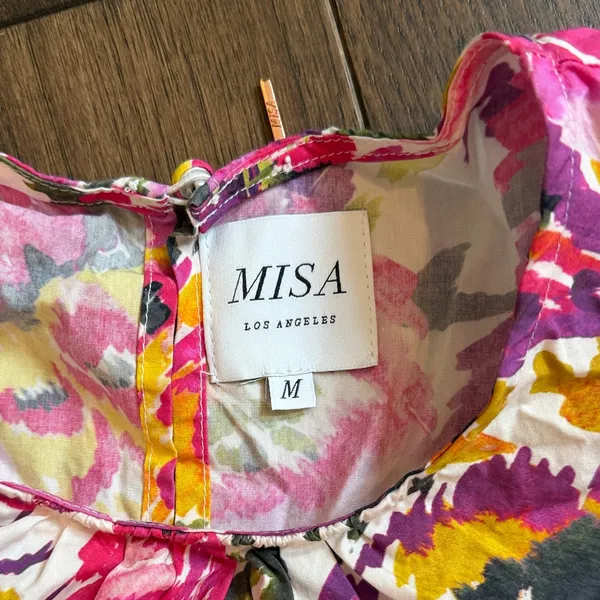 MISA Los Angeles Pink Floral Ikat Puff Sleeve Mini Dress - Medium - C11-610 - Image 3